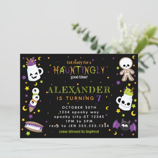 ブラックヘアリングハロウィーン誕生日 招待状 (スタンド正面)
