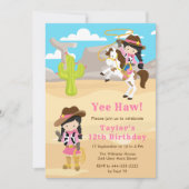 ブラックヘア女性のカーボーイバースデーパーティー 招待状 (正面)