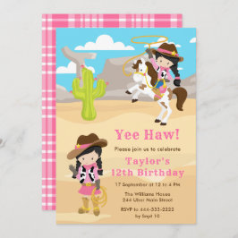 ブラックヘア女性のカーボーイバースデーパーティー 招待状