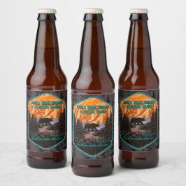 ブラックベアの自然と山並み ブルー ビールラベル