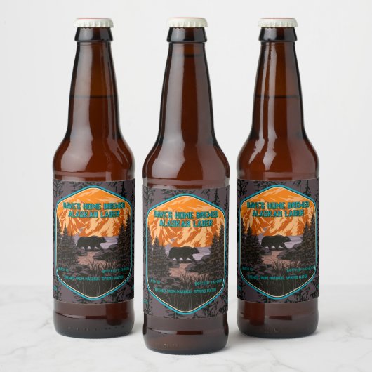 ブラックベアの自然と山並み ブルー ビールラベル (ボトル)