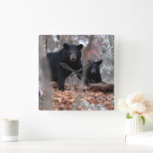 ブラックベアアンドカブクロック スクエア壁時計 (ホーム)