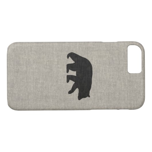 ブラックベアシルエットリネンフェイクバーラップスタイル Case-Mate iPhoneケース (裏面(横))