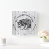 ブラックベアファミリーネームグレーウッドキャビンハウス  スクエア壁時計 (ホーム)