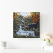 ブラックベアマザー&クブウォーターフォール スクエア壁時計 (ホーム)