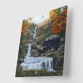 ブラックベアマザー&クブウォーターフォール スクエア壁時計 (傾斜)