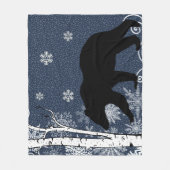 ブラックベアーインウィンター樺の木フォレストフリースブランケット フリースブランケット (正面)