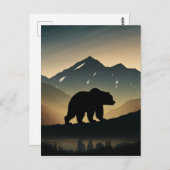 ブラックベアーシルエットマウンテンズアートプリント ポストカード (正面/裏面)