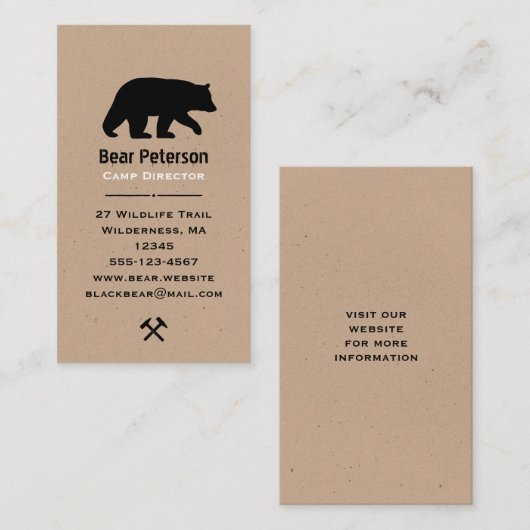 ブラックベアーシルエット |野生生物シンプルアウトドア 名刺 (正面/裏面)