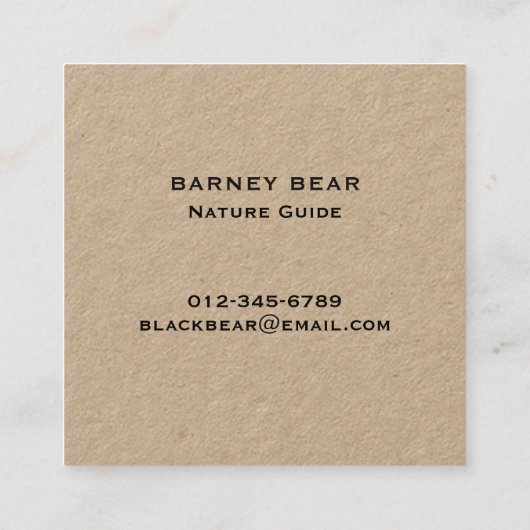 ブラックベアーシルエット |野生生物シンプルグラフィック スクエア名刺 (裏面)