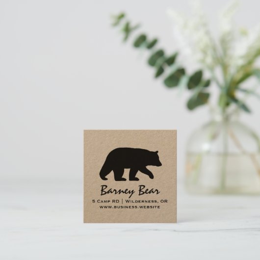 ブラックベアーシルエット |野生生物シンプルグラフィック スクエア名刺 (スタンド正面)