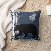 ブラックベアーズインウィンター樺の木フォレスト装飾用クッション クッション (ブランケット)