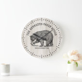 ブラックベアーファミリーネームナチュラルウッドキャビンハウス ラージ壁時計 (ホーム)