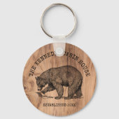 ブラックベアーファミリーネーム素朴ウッドキャビンハウス キーホルダー (正面)