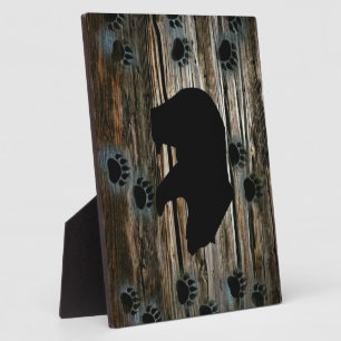 ブラックベアーブラックベアーズポーズウッド素朴 フォトプラーク