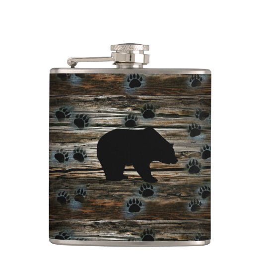 ブラックベアーブラックベアーズポーズウッド素朴 フラスク (正面)