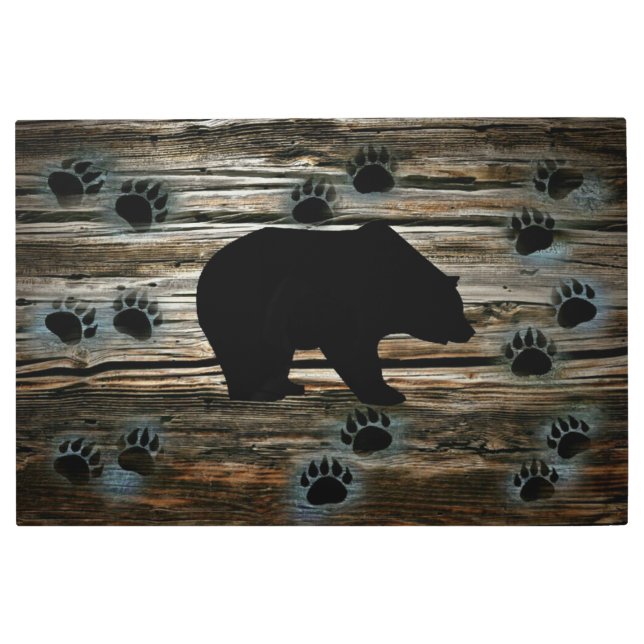 ブラックベアーブラックベアーズポーズウッド素朴 メタルプリント (正面)