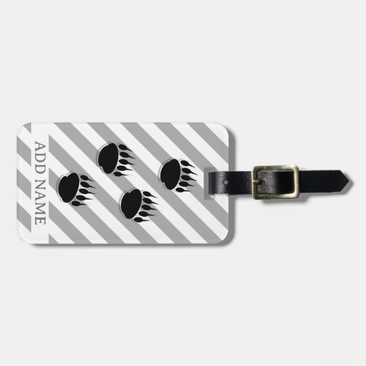 ブラックベアーポープリントホワイトグレーストライプカラー ラゲッジタグ (正面横)