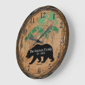 ブラックベア付きウッドキャビン ラージ壁時計 (傾斜)