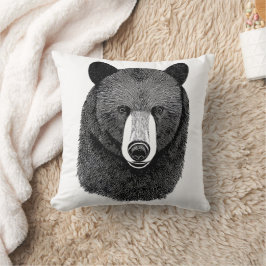 ブラックベア顔オリジナルアニマルアートスケッチ クッション