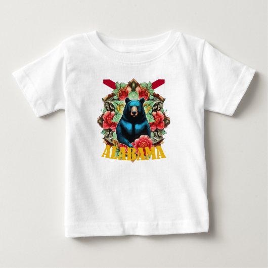 ブラックベア、サザンカとアジサイ アラバマ州 ベビーTシャツ (正面)