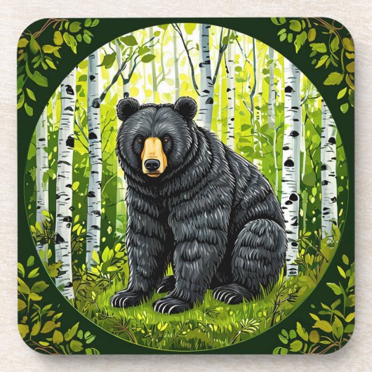 🐻 ブラックベア・バーチの森 コースター 郷土のギフト 🍃 (正面)