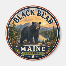 ブラックベア フライバーグ メイン州 ラウンドマグネット マグネット