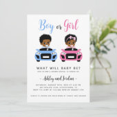 ブラックベビーカーレース性別リビール招待状 招待状 (スタンド正面)