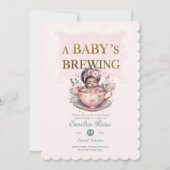 ブラックベビーガールが紅茶パーティーシャワーフローラ 招待状 (正面)