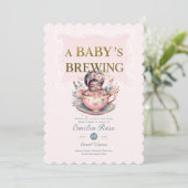 ブラックベビーガールが紅茶パーティーシャワーフローラ 招待状 (スタンド正面)