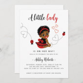 ブラックベビーガールラディバグシャワー招待状 招待状 (正面/裏面)