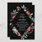 ブラックベビーシャワーとレッドローゼスフローラ招待状 招待状 (正面/裏面)