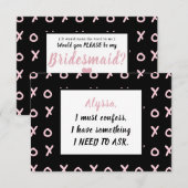 ブラックベビーピンクX O XO XO's Be my Bridesmaid Card 出欠カード (正面/裏面)
