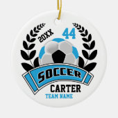 ブラックベビーブルーとホワイトパーソナライズサッカー⚽ セラミックオーナメント (正面)
