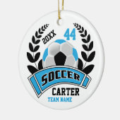 ブラックベビーブルーとホワイトパーソナライズサッカー⚽ セラミックオーナメント (左)