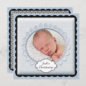 ブラックベビーブルーボーイズ写真《キリスト教》洗礼式や命名式招待状 招待状 (正面/裏面)