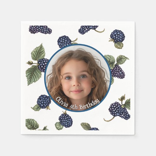 ブラックベリカスタムーの写真と名前紙プレート スタンダードカクテルナプキン (正面)