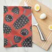 ブラックベリーとブラックベリーのアイスクリームパターン キッチンタオル (四つ折り)