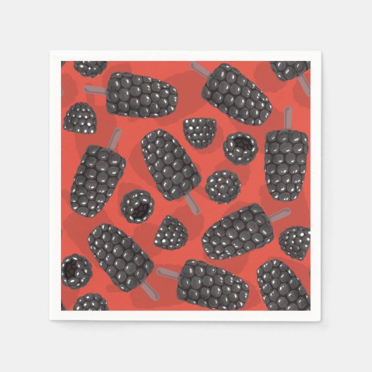 ブラックベリーとブラックベリーのアイスクリームパターン スタンダードカクテルナプキン (正面)