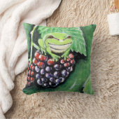 ブラックベリーの小さなツリ絵画ガエル クッション (ブランケット)