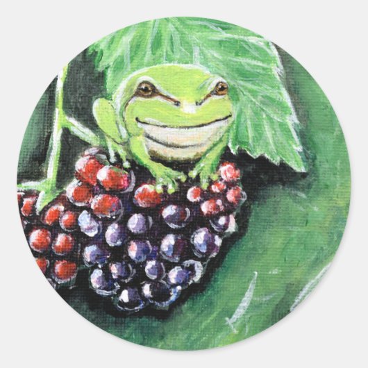 ブラックベリーの小さなツリ絵画ガエル ラウンドシール (正面)