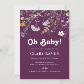 ブラックベリーの紫の野の花 Oh Baby ベビーシャワー 招待状 (正面)