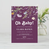 ブラックベリーの紫の野の花 Oh Baby ベビーシャワー 招待状 (スタンド正面)