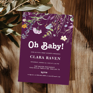 ブラックベリーの紫の野の花 Oh Baby ベビーシャワー 招待状