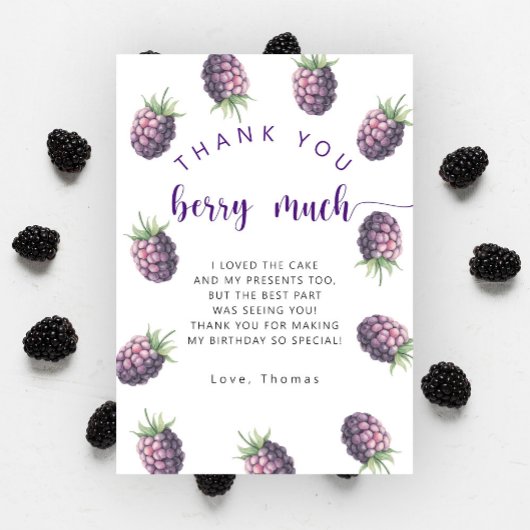 ブラックベリーの誕生日感謝していパーティー サンキューカード