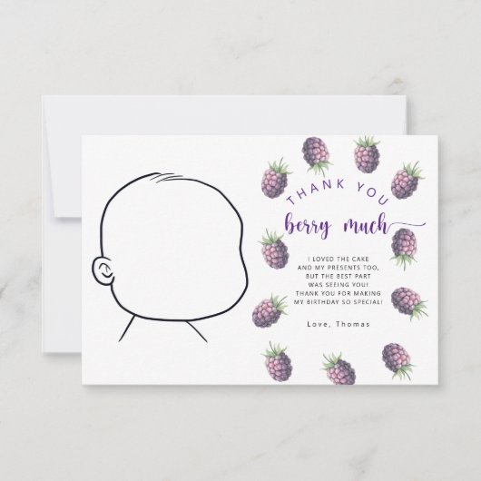 ブラックベリーの誕生日感謝していパーティー サンキューカード (正面)