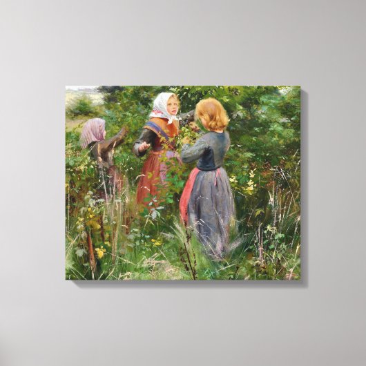 ブラックベリーを摘む3人の女の子(Brendekilde) キャンバスプリント (正面)