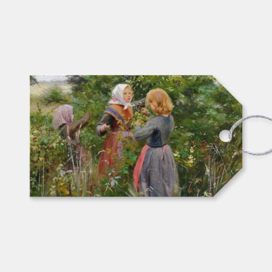 ブラックベリーを摘む3人の女の子(Brendekilde) ギフトタグ (正面(横))
