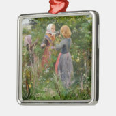 ブラックベリーを摘む3人の女の子(Brendekilde) メタルオーナメント (左)