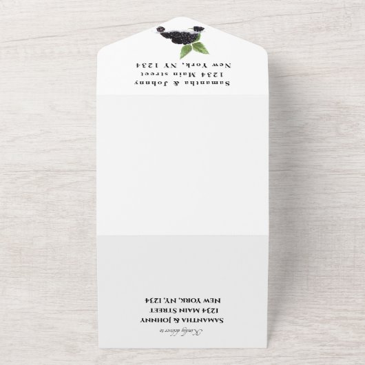 ブラックベリーエレガント素朴結婚の果実 オールインワン招待状 (外側)